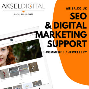 SEO and Digital marketing consultancy and support for Abiza.co.uk, a jewellery e-shop in UK