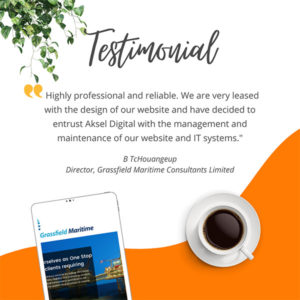 Testimonial for Web design and development and brand design from Grassfield Maritime, an offshore engineering company in London, UK 